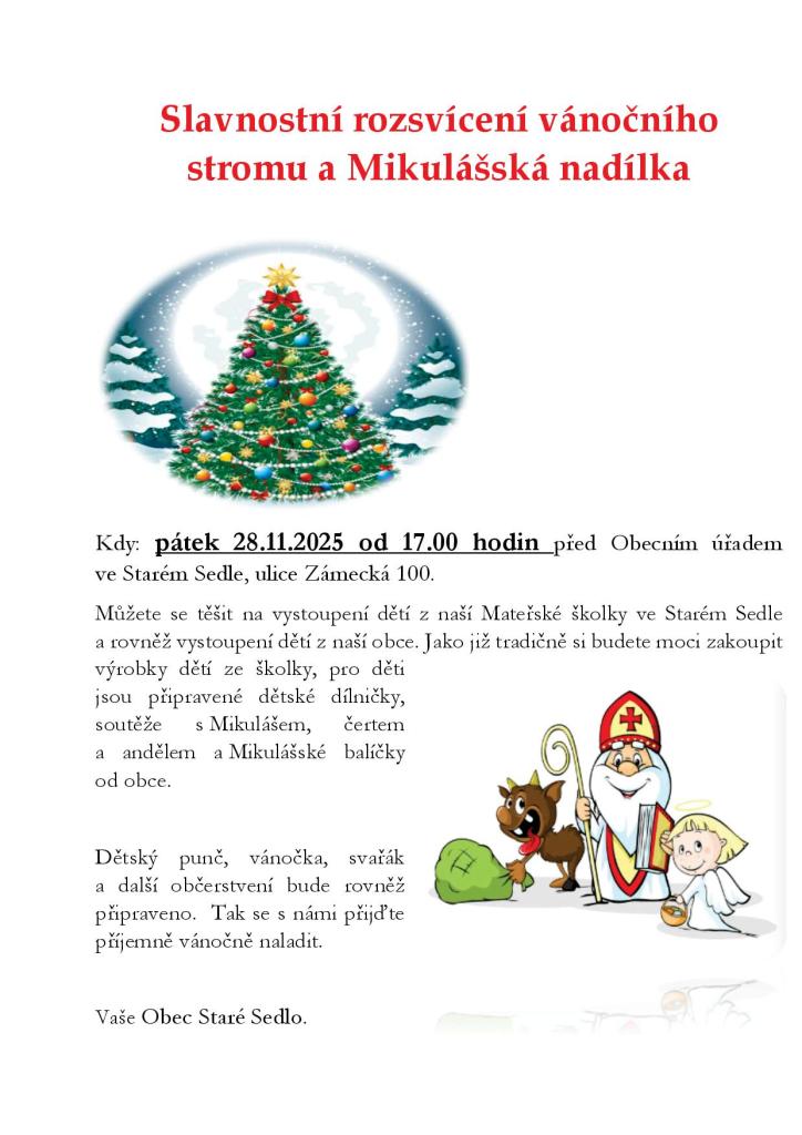 Rozsvícení vánočního stromu a mikulášská nadílka