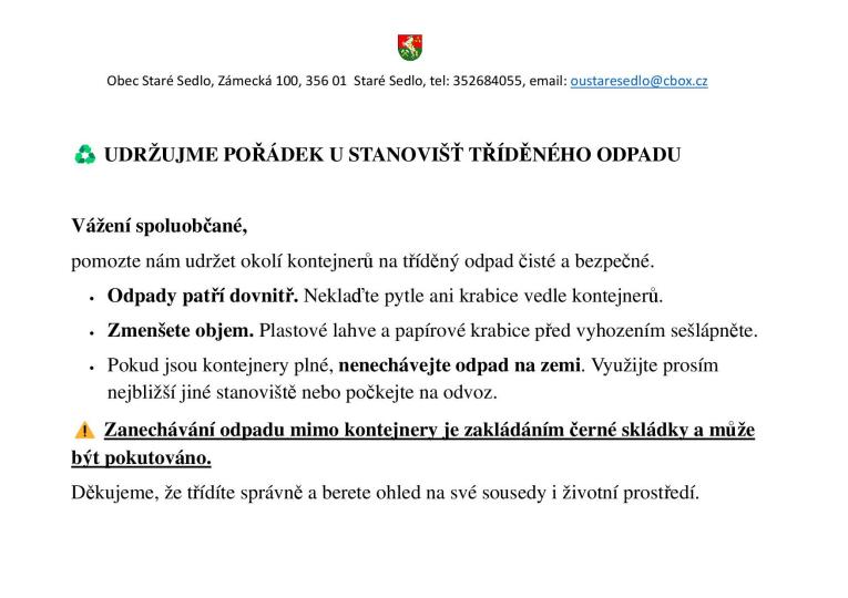 udržování pořádku u&nbsp;tříděného odpadu