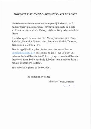 Propůjčení parkovací karty Loket
